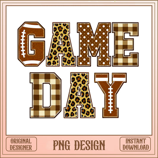 Game Day Football PNG, Leopard Print Football Design PNG, Fall PNG