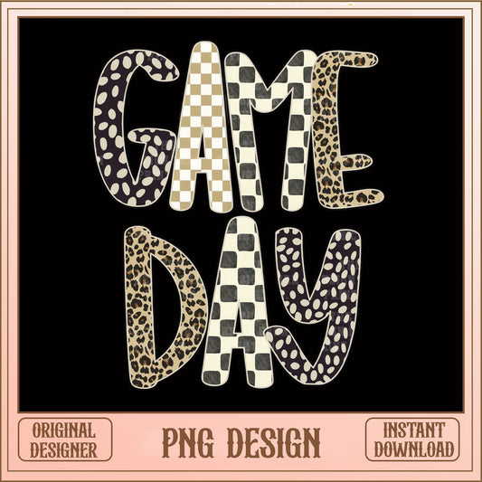 Game Day Leopard Checkered PNG, Football Game Day PNG, Sports Sublimation PNG