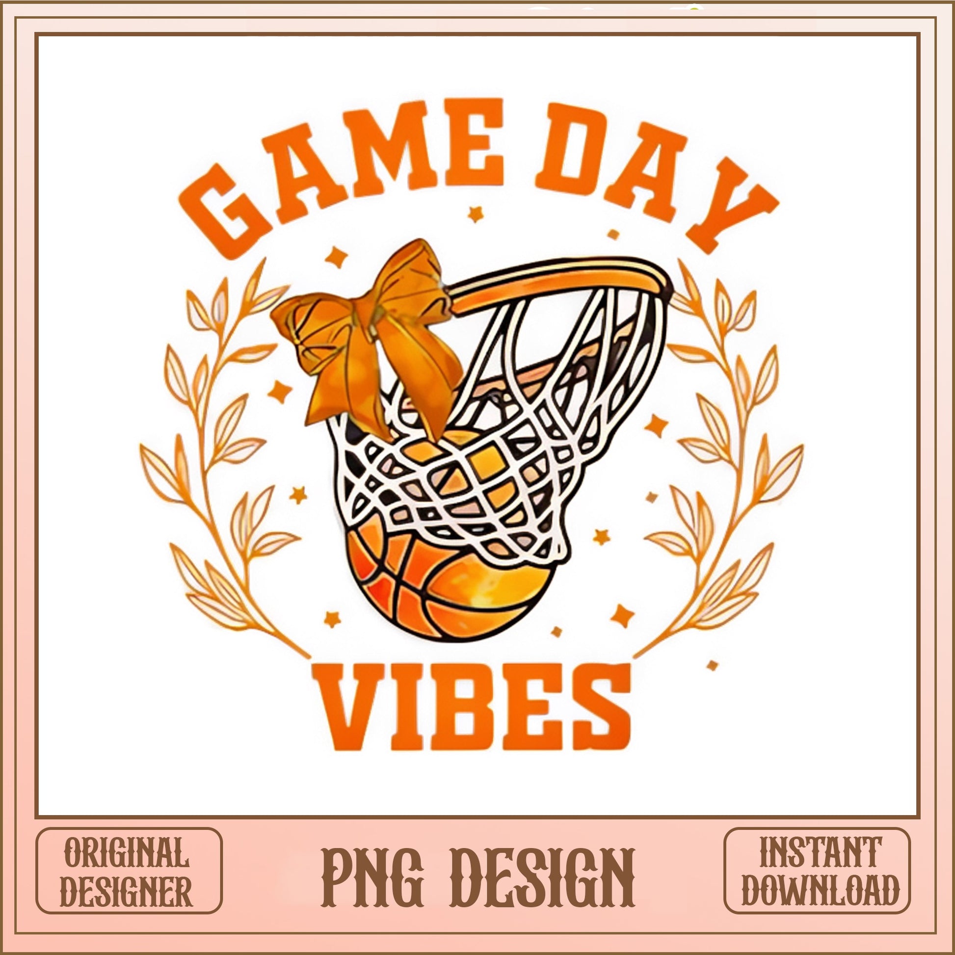 Game Day Vibes Basketball PNG, Coquette Bow Basketball, Sports PNG
