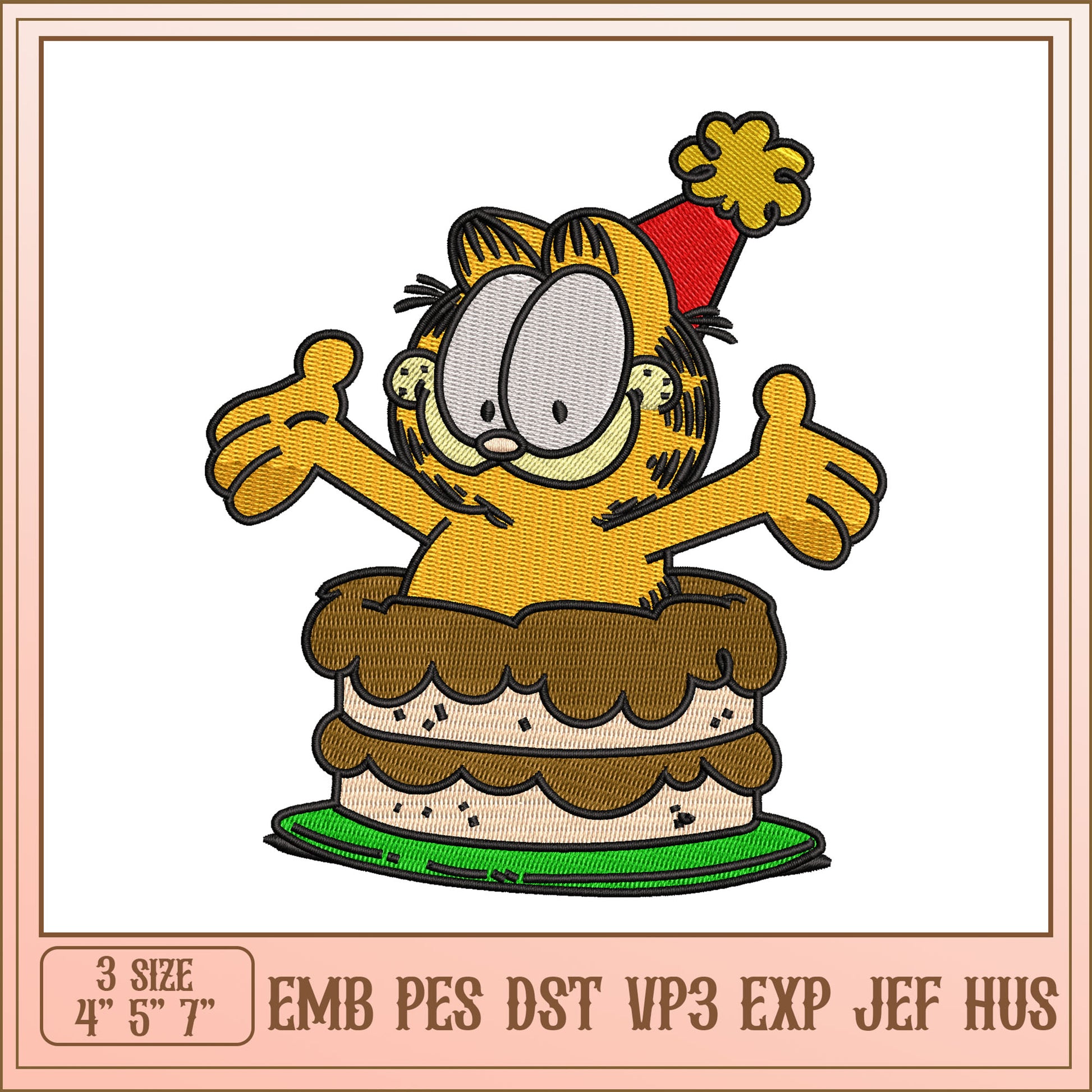 Garfield Birthday Cake Embroidery Design
