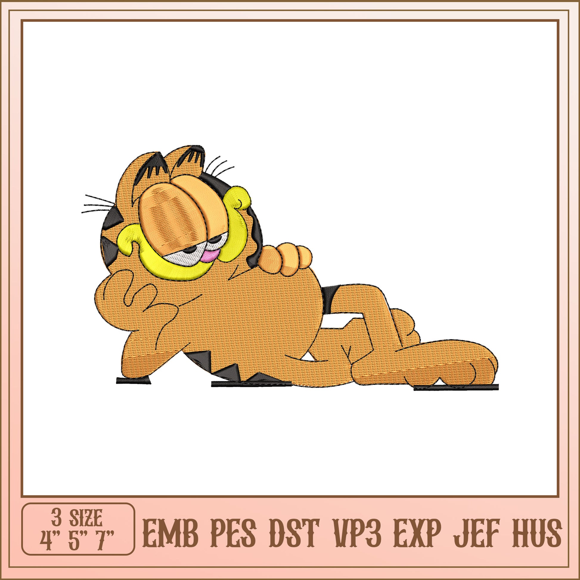Garfield Embroidery Design - 3 Sizes