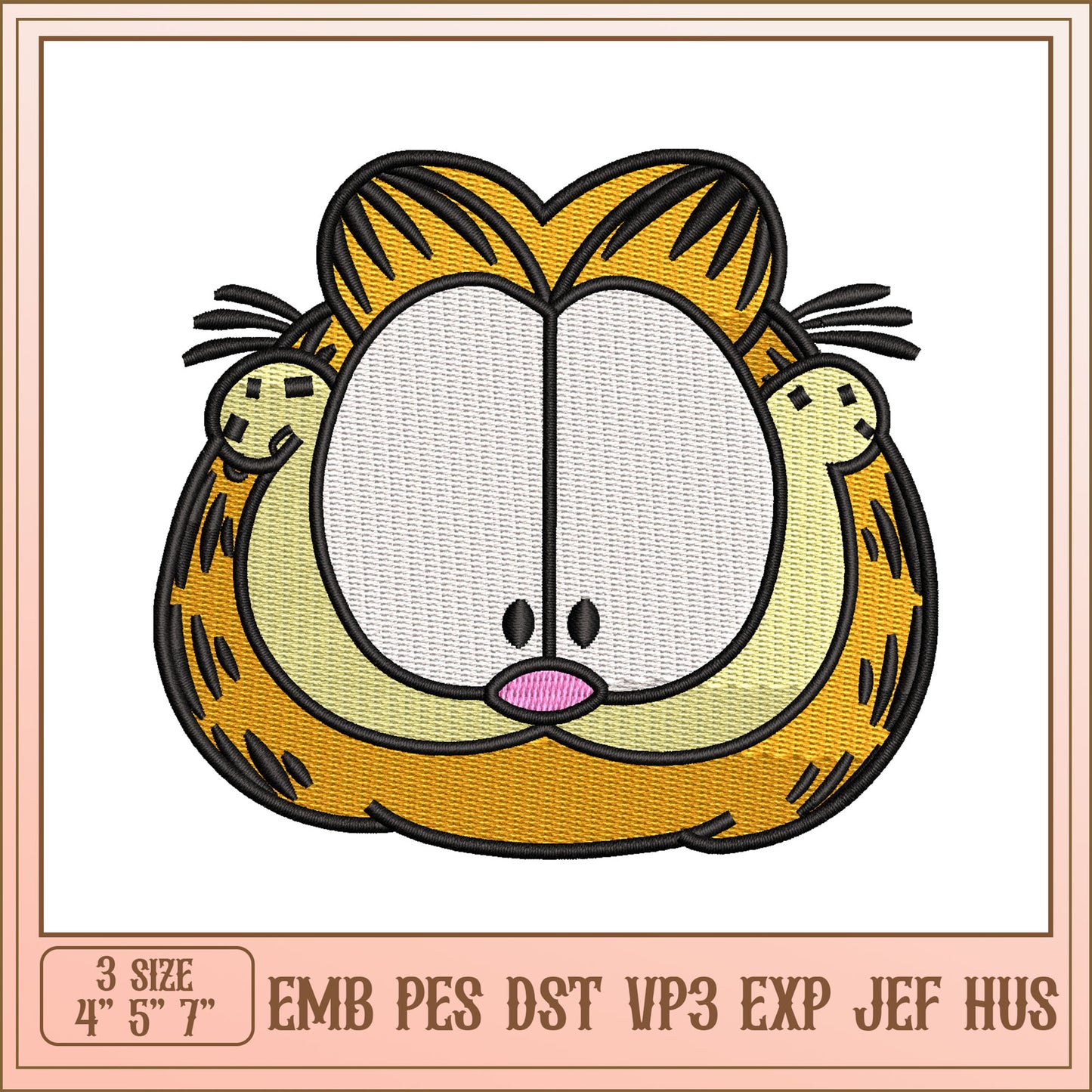Garfield Embroidery Design 3 Sizes