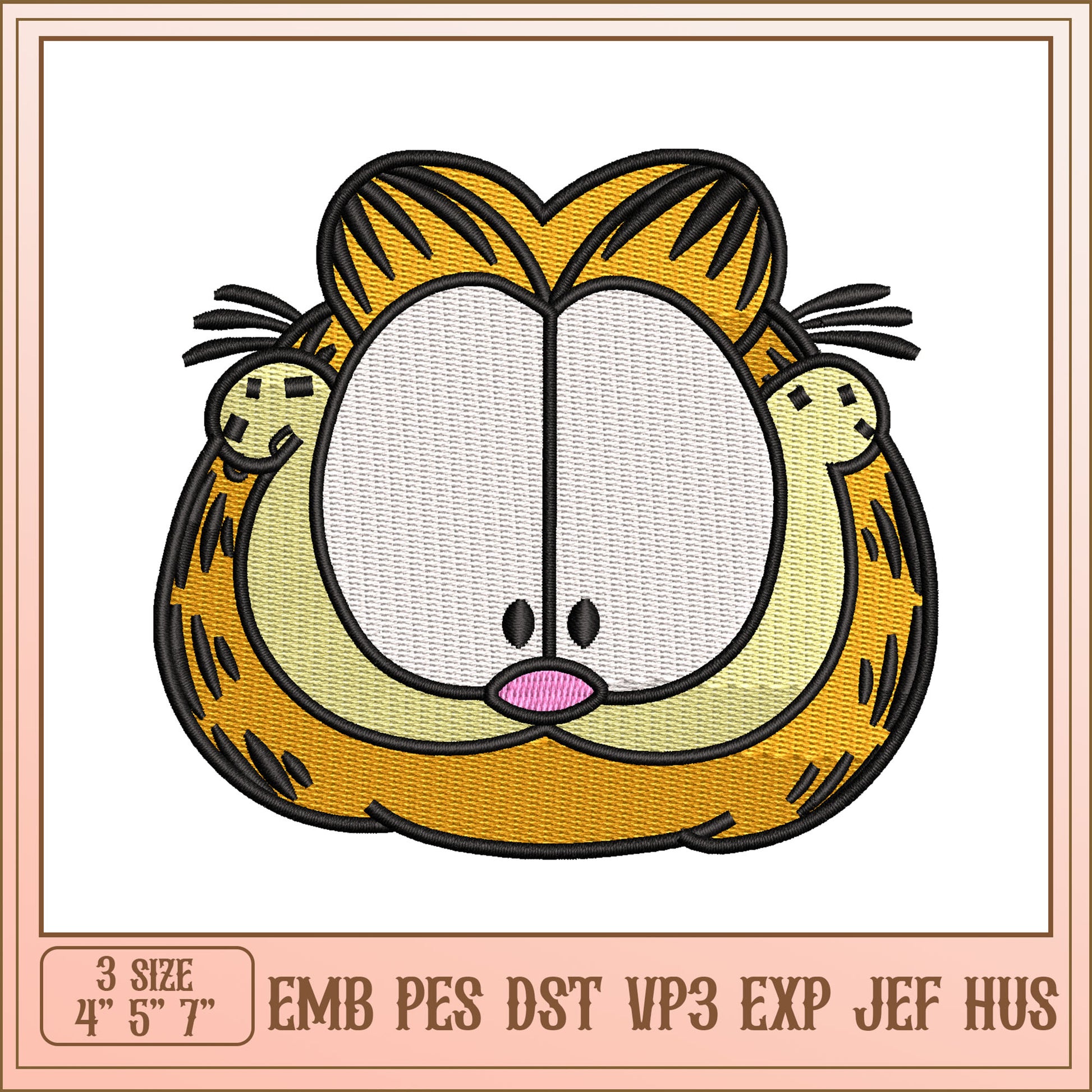 Garfield Embroidery Design 3 Sizes