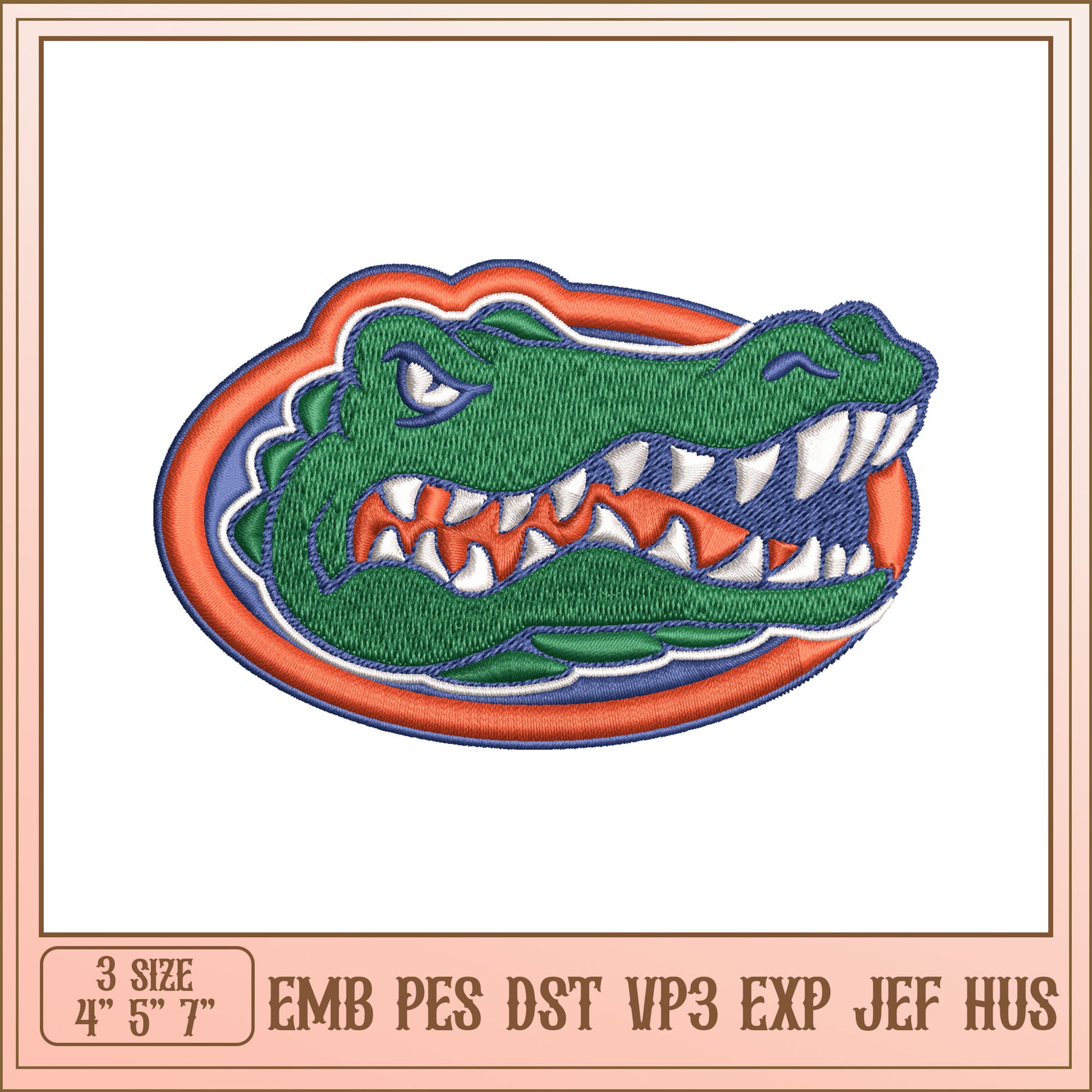 Gator Logo Embroidery Design for 4x5x7 Inch Projects
