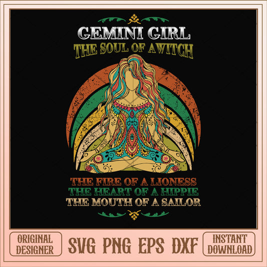 Gemini girl the soul of a witch svg, gemini svg, birthday svg