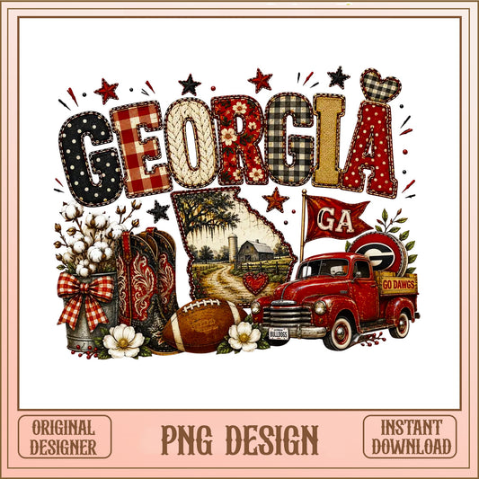 Georgia Bulldogs Football PNG, Go Dawgs Sublimation PNG, GA PNG