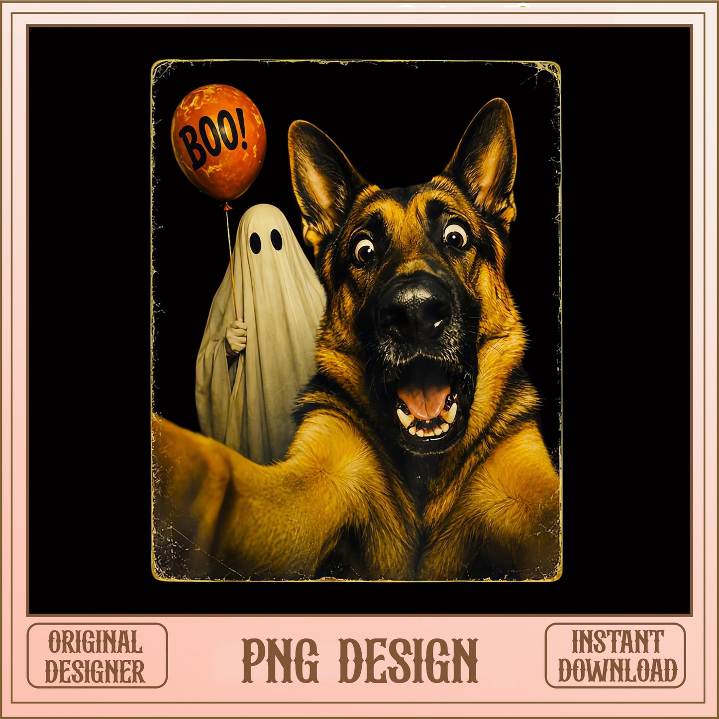 German Shepherd Halloween PNG, Funny Ghost Dog Selfie PNG, Boo Dog PNG