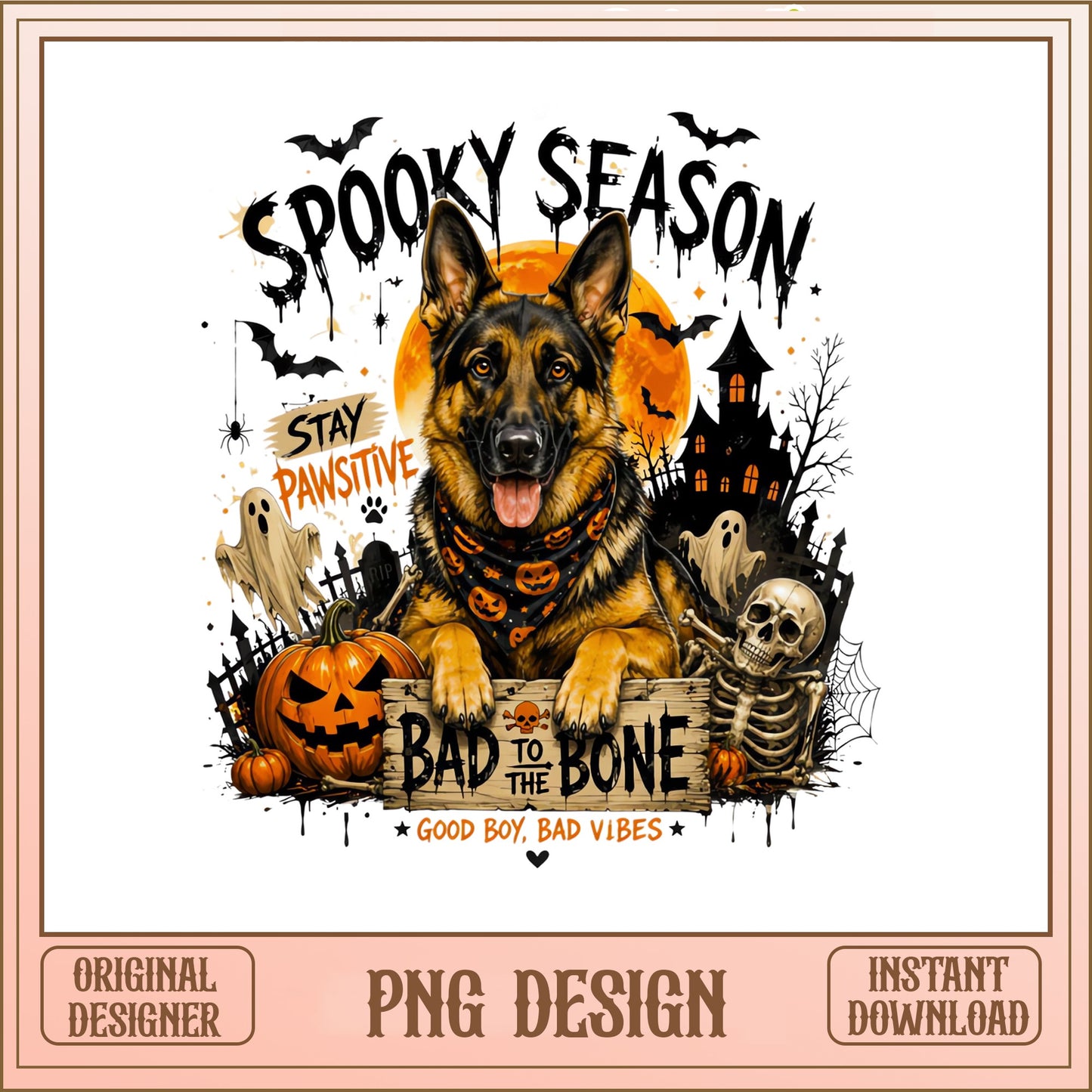 German Shepherd Halloween PNG, Spooky Season Dog PNG, Bad To The Bone PNG