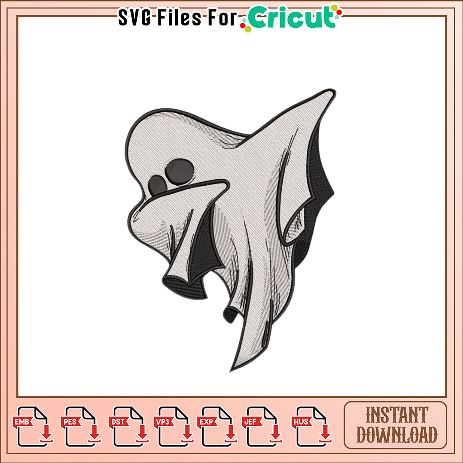 Ghost Embroidery Design for Halloween Projects Download