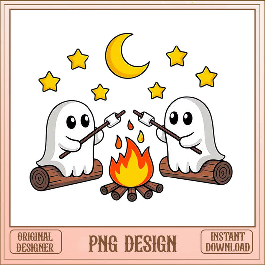 Ghost Campfire Marshmallow PNG, Halloween Ghost Roasting PNG, Spooky Ghost PNG