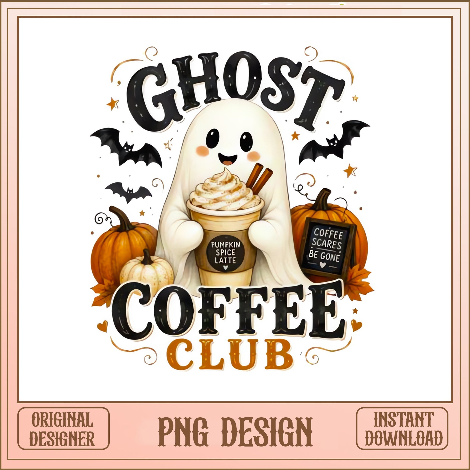 Ghost Coffee Club PNG, Halloween Ghost Pumpkin Spice PNG, Cute Ghost PNG