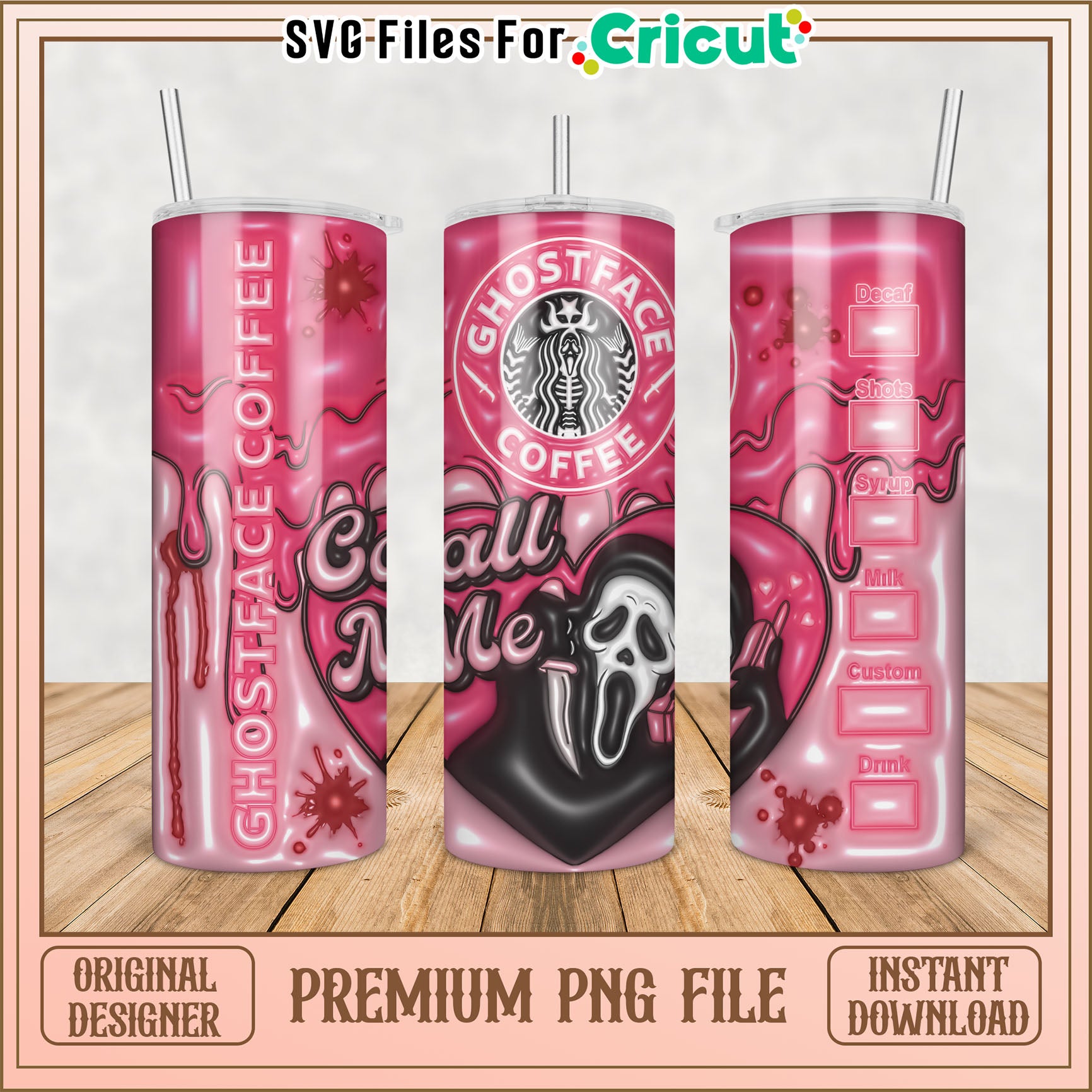 Ghostface Coffee Tumbler Design Premium PNG Instant Download Art