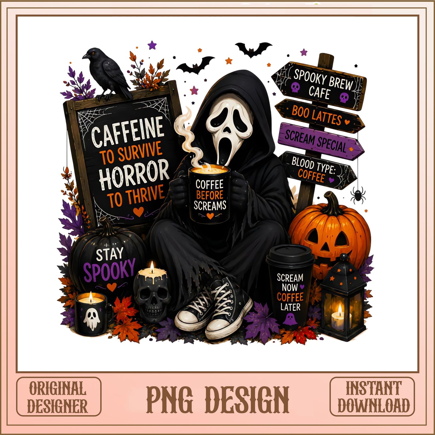 Ghostface Coffee Halloween PNG, Spooky Horror Coffee PNG, Stay Spooky PNG