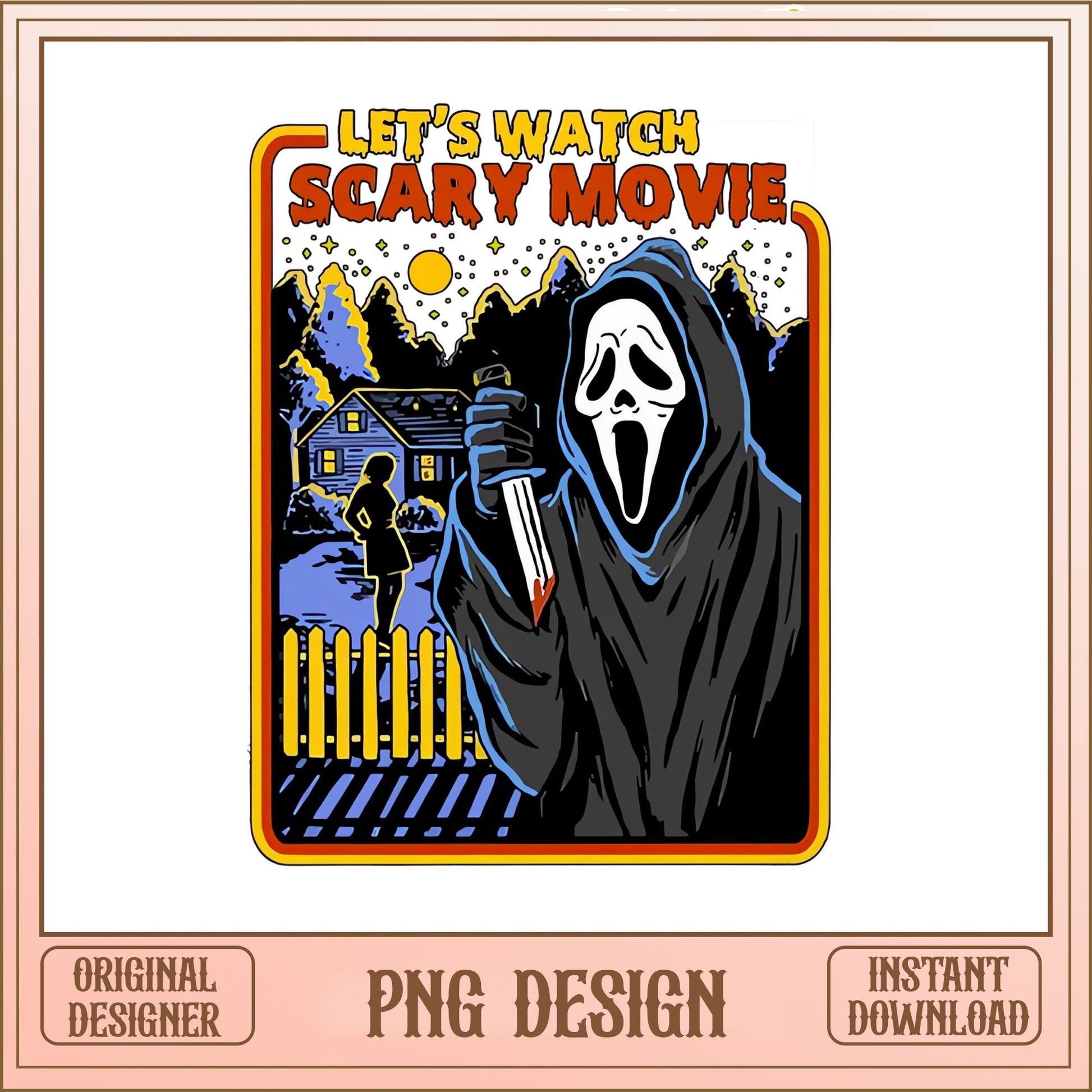 Ghostface Lets Watch Scary Movie PNG, Scream Horror PNG, Halloween PNG