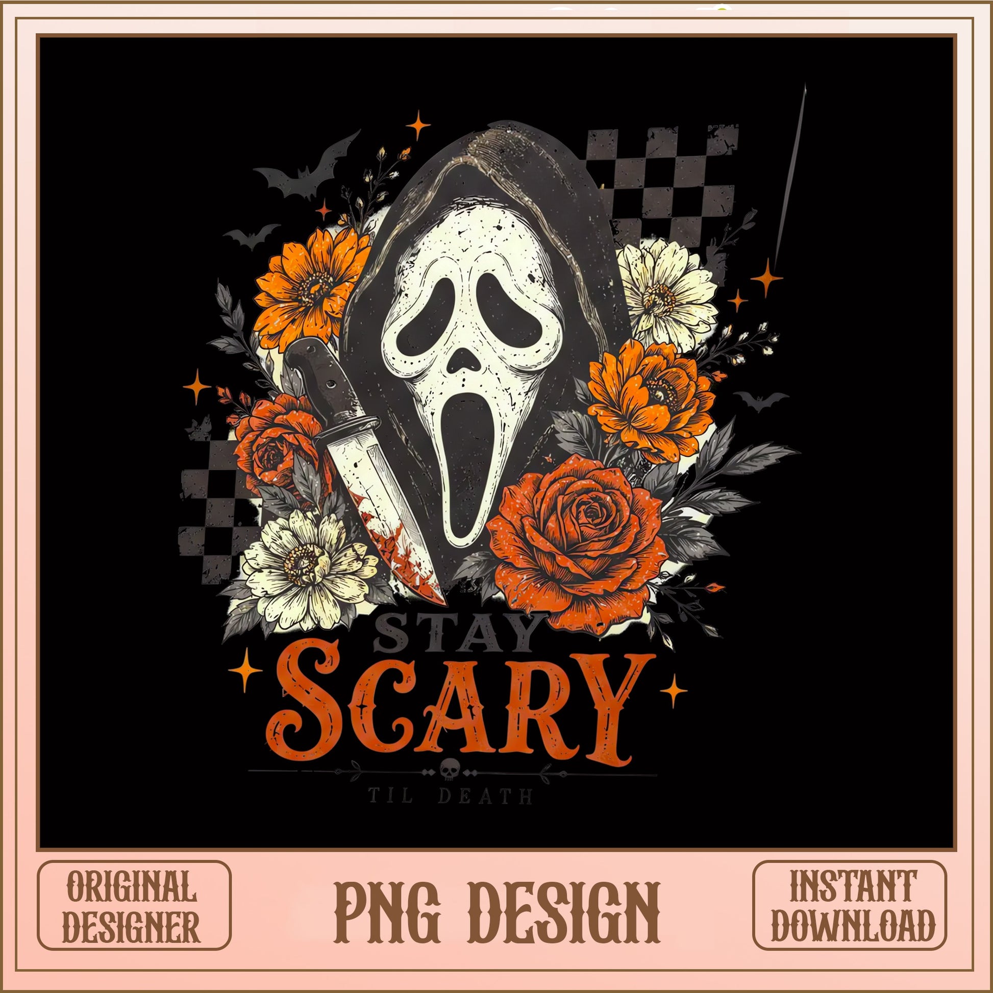Ghostface Stay Scary Floral PNG, Horror Halloween PNG, Scream PNG