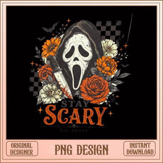 Ghostface Stay Scary Floral PNG, Horror Halloween PNG, Scream PNG