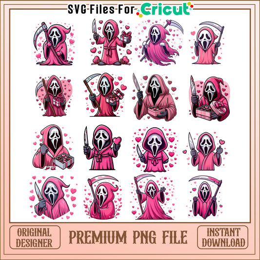 Ghostface horror valentine pinks bundle png, ghostface valentine​​ png