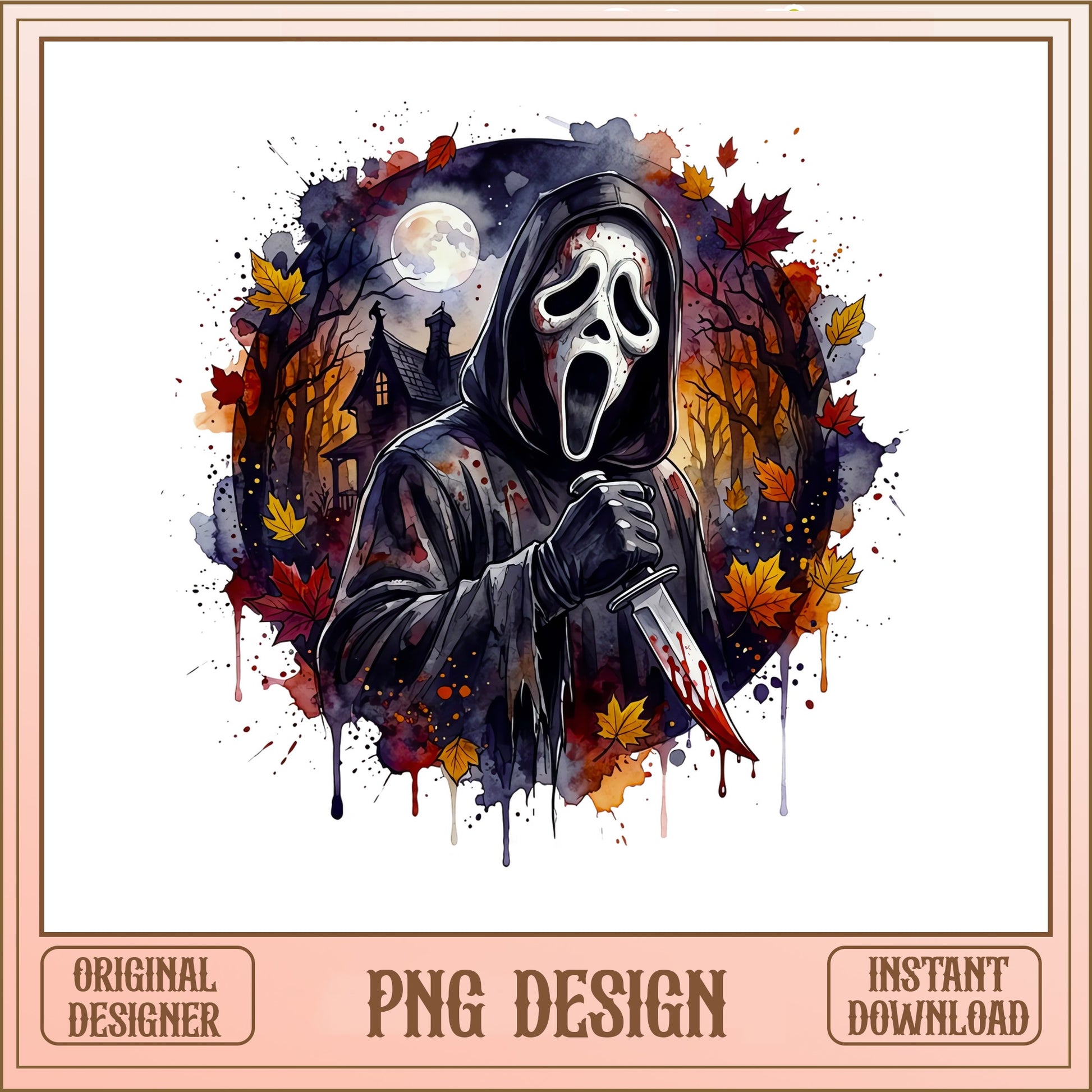 Ghostface Watercolor PNG, Scream Horror Halloween PNG, Killer PNG