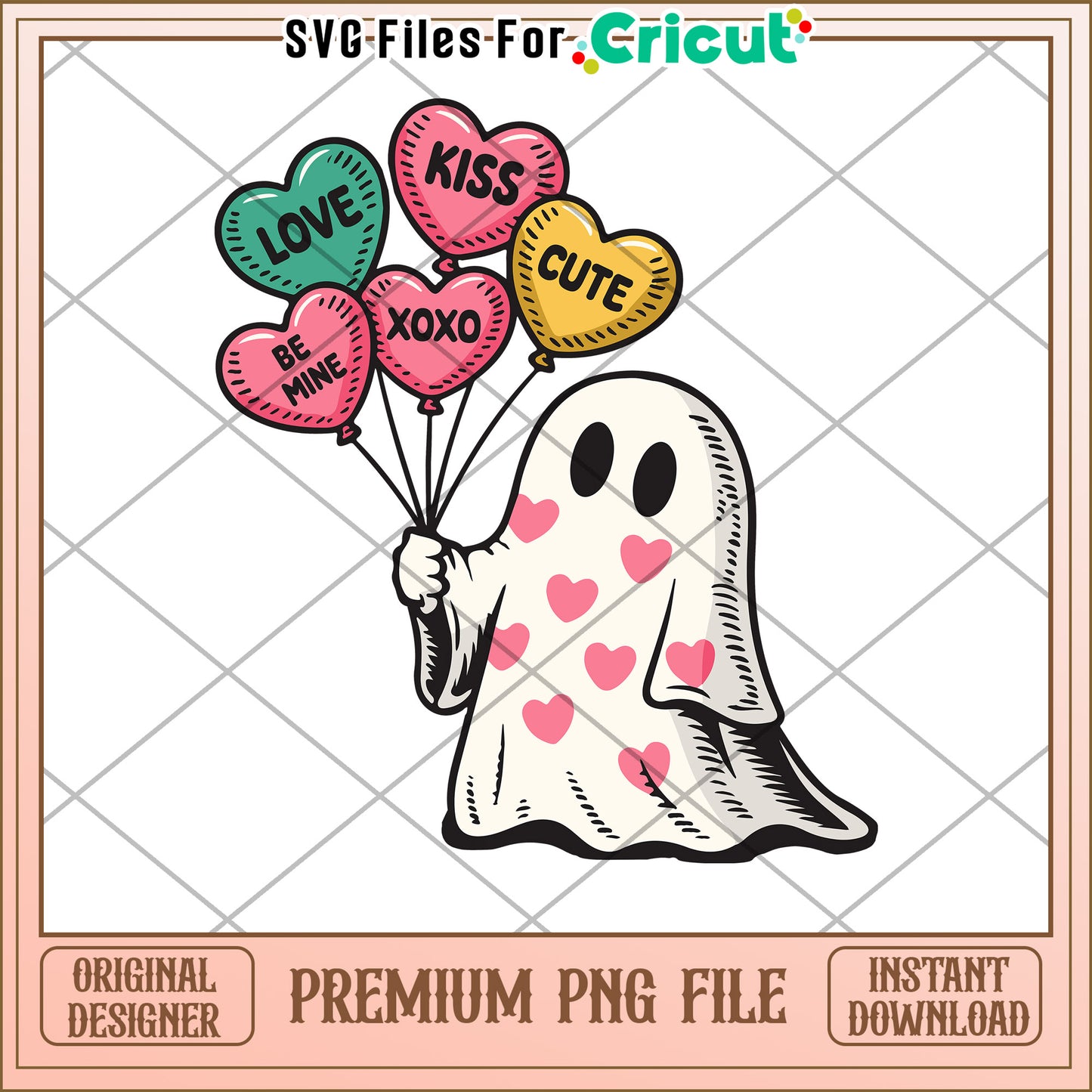 Ghost with Balloons Valentines PNG