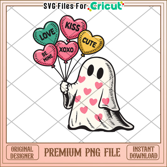 Ghost with Balloons Valentines PNG