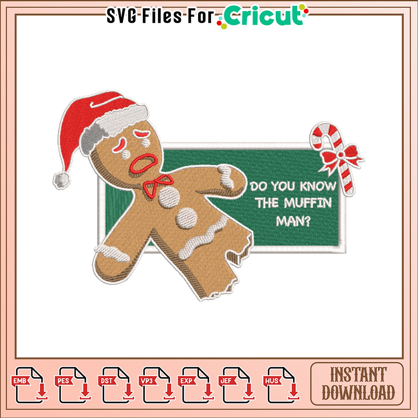 Gingerbread Man Muffin Man Christmas Embroidery Design