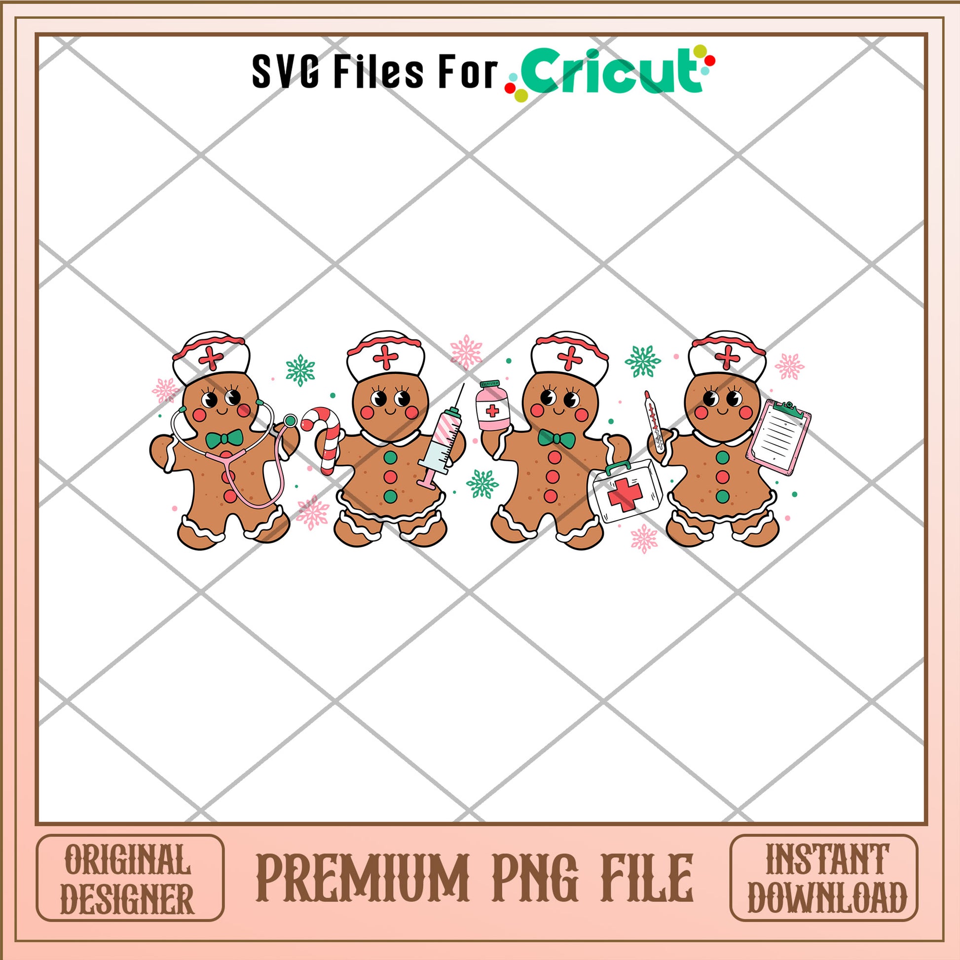 Gingerbread decor nurse png, Gingerbread png, christmas png