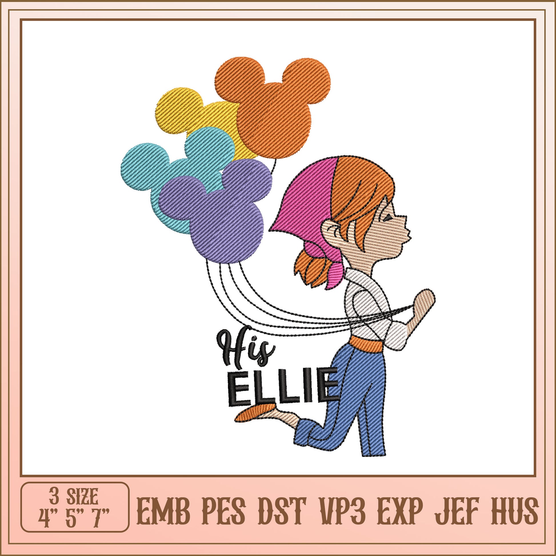 Girl Mickey Balloons Embroidery Design