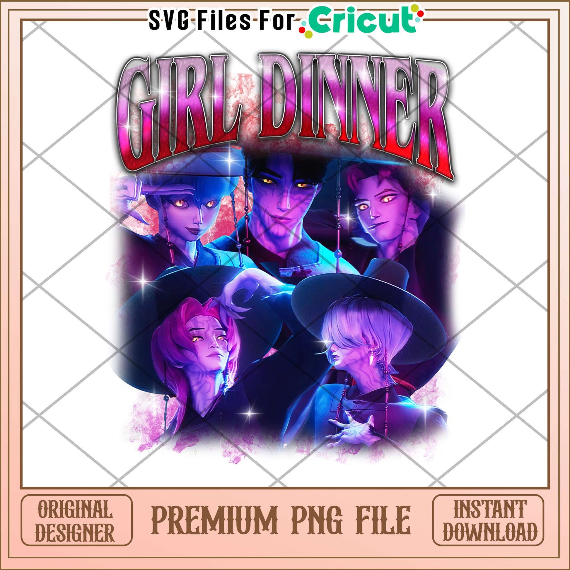 Girl dinner design png, kpop demon hunter png, demon idol png