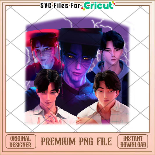 Girl dinner illustration png, kpop demon hunter png, demon idol png