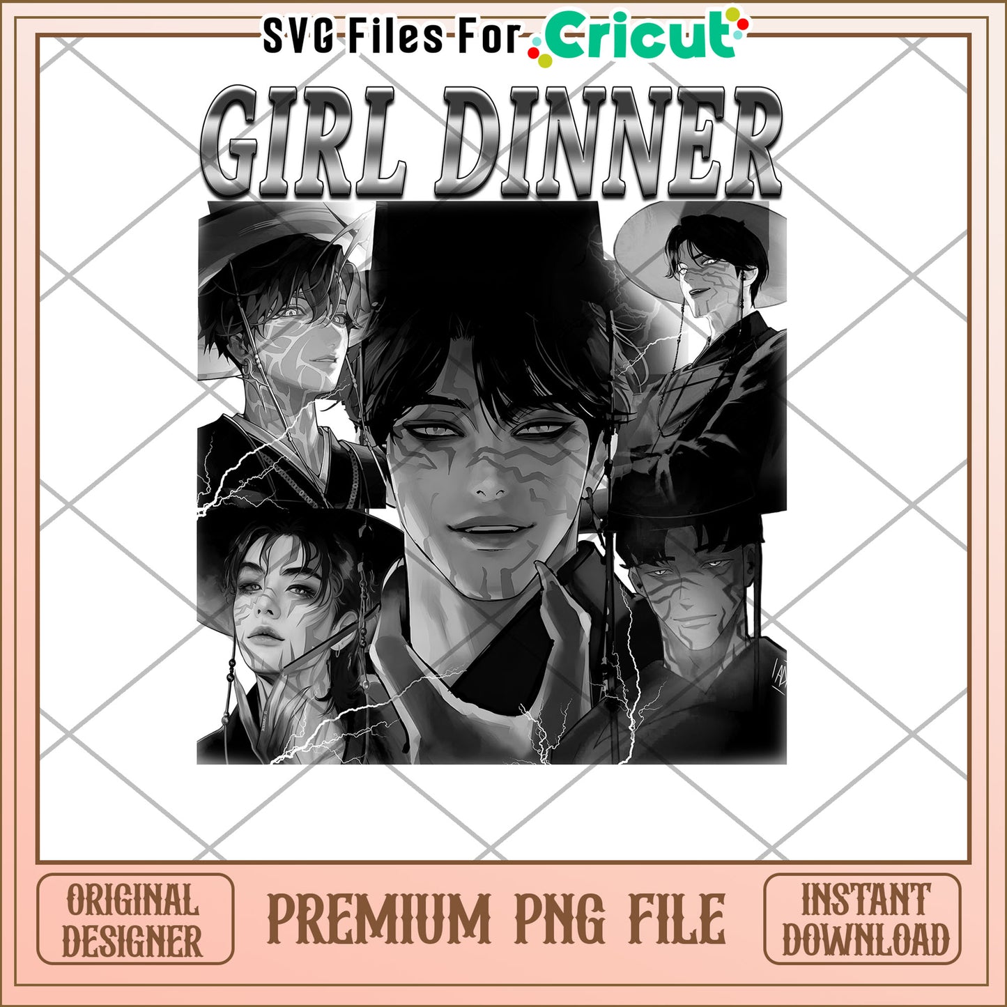 Girl dinner png, kpop cartoon png, saja boys png