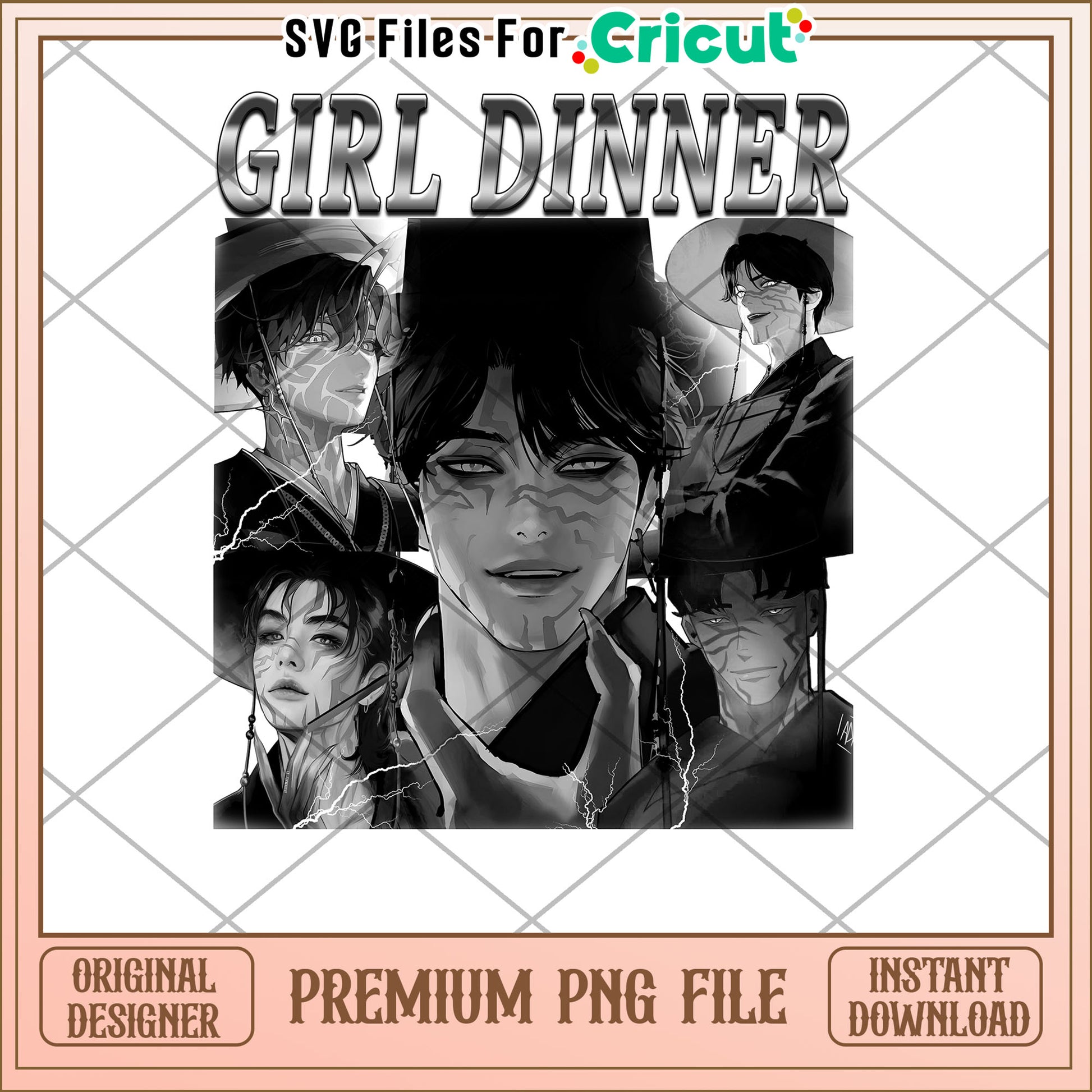 Girl dinner png, kpop cartoon png, saja boys png