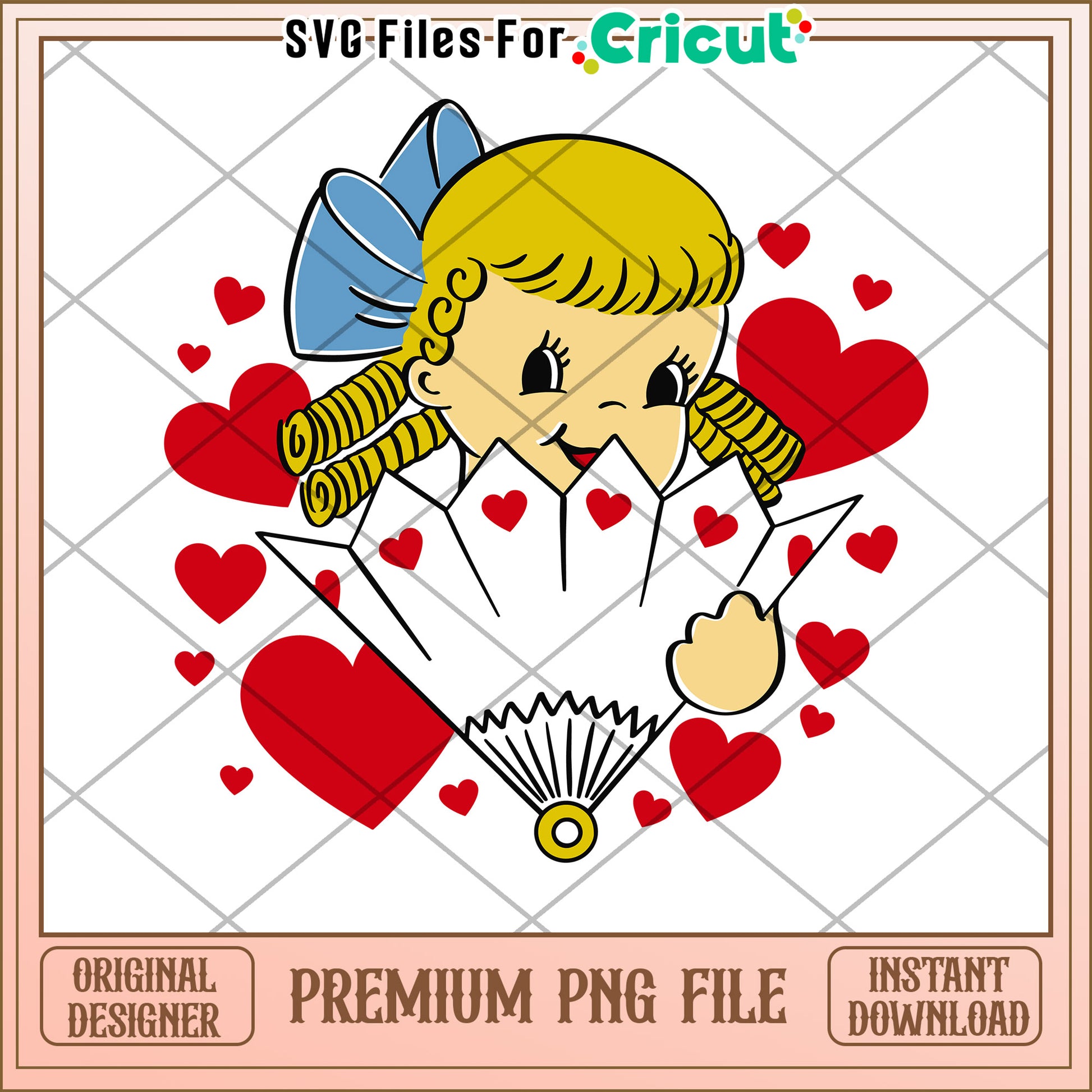 Girl with Heart Fan PNG Valentines Day