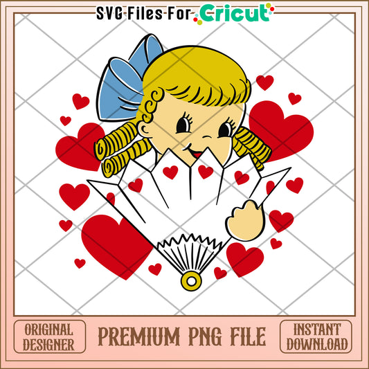 Girl with Heart Fan PNG Valentines Day