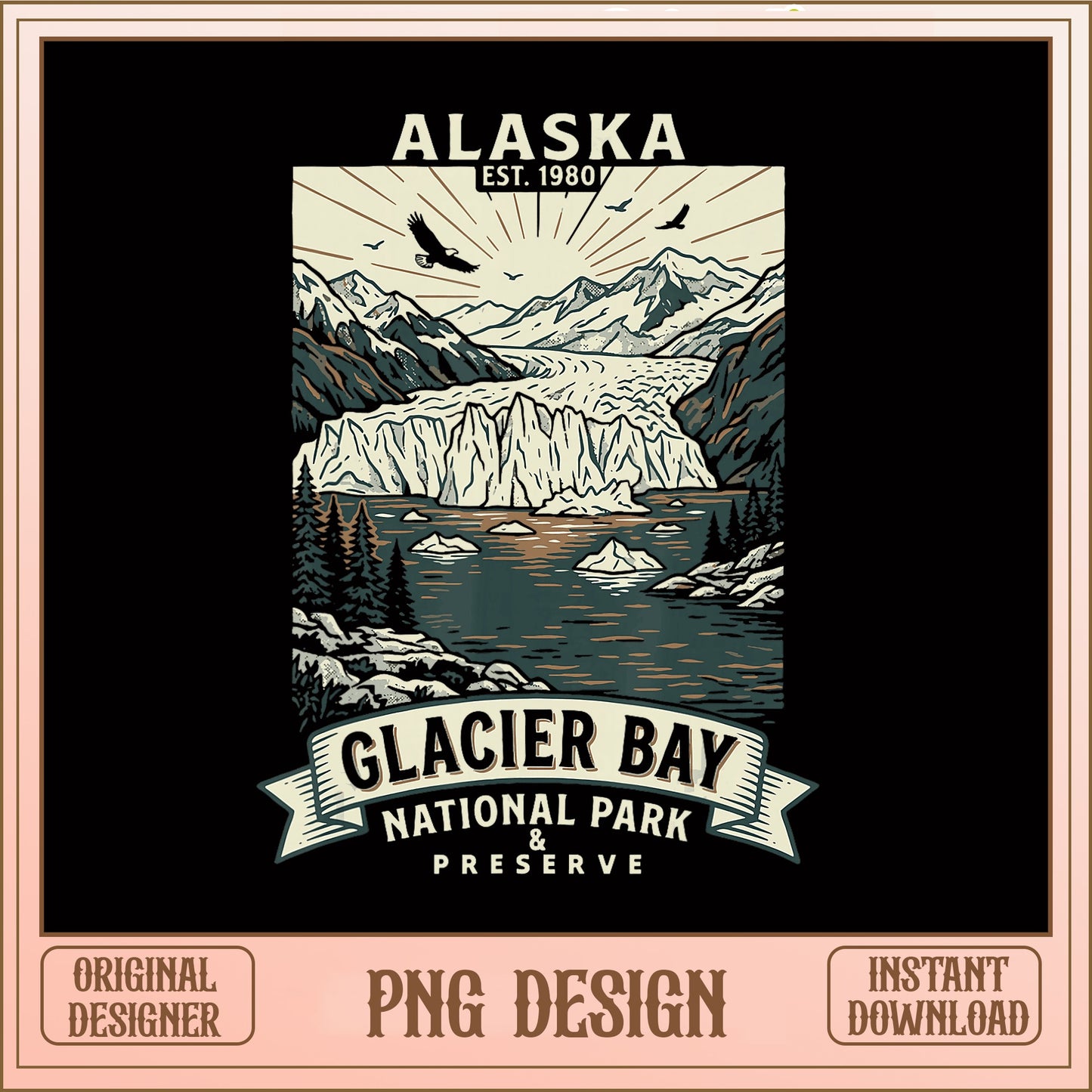 Glacier Bay National Park PNG, Alaska Vintage PNG, Travel PNG