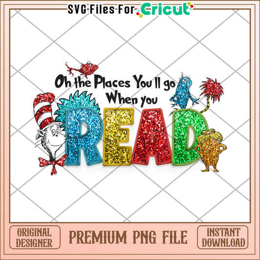 Glitter Read PNG Oh the Places You'll Go
