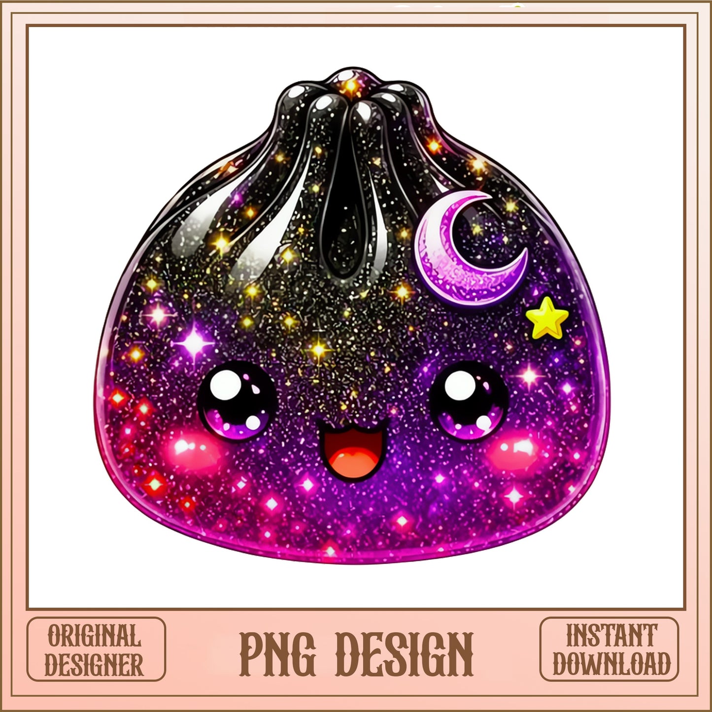 Glitter Galaxy Dumpling PNG, Kawaii Moon Star Clipart, Cute Cosmic Slime PNG