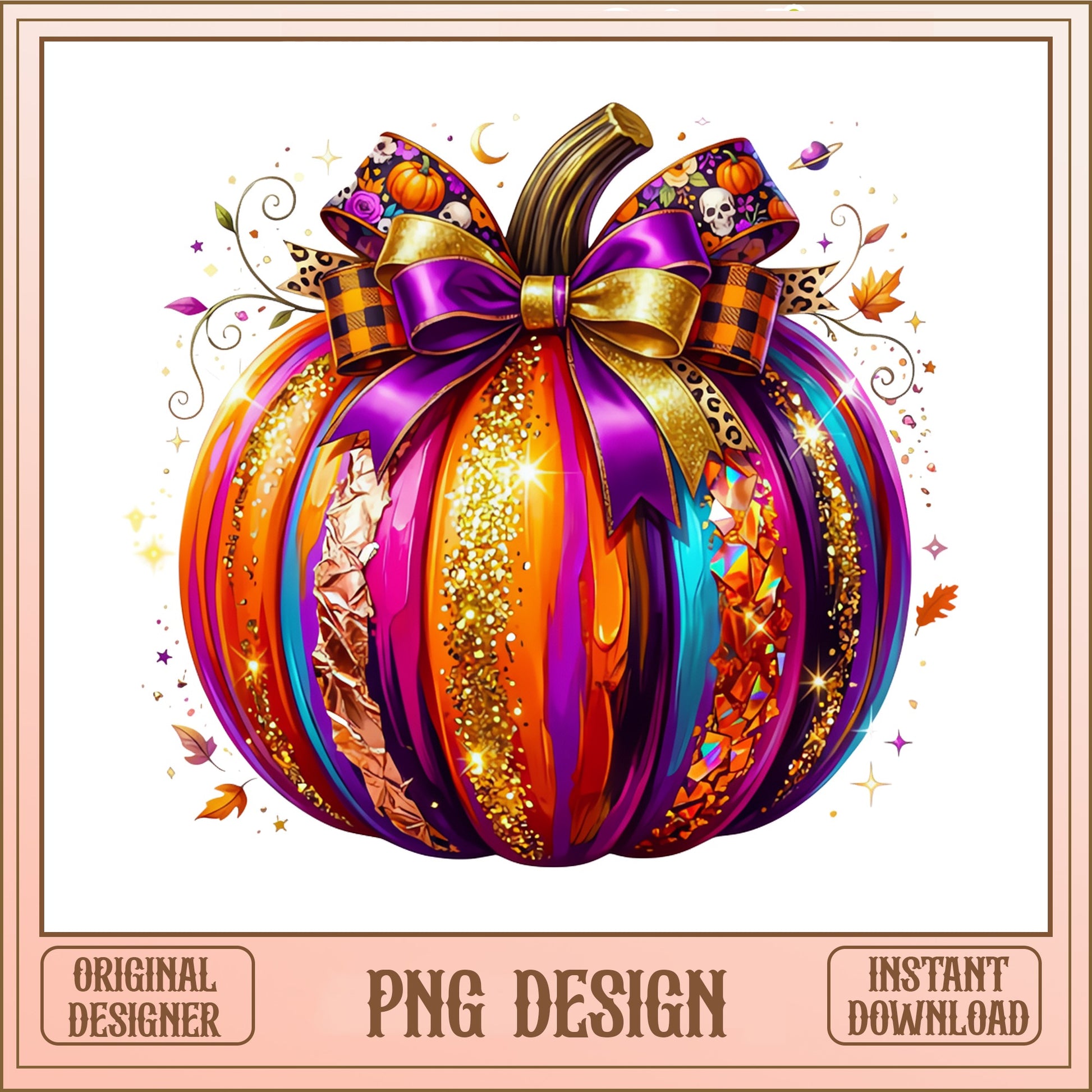 Glitter Pumpkin With Bow PNG, Halloween Pumpkin PNG, Fall PNG