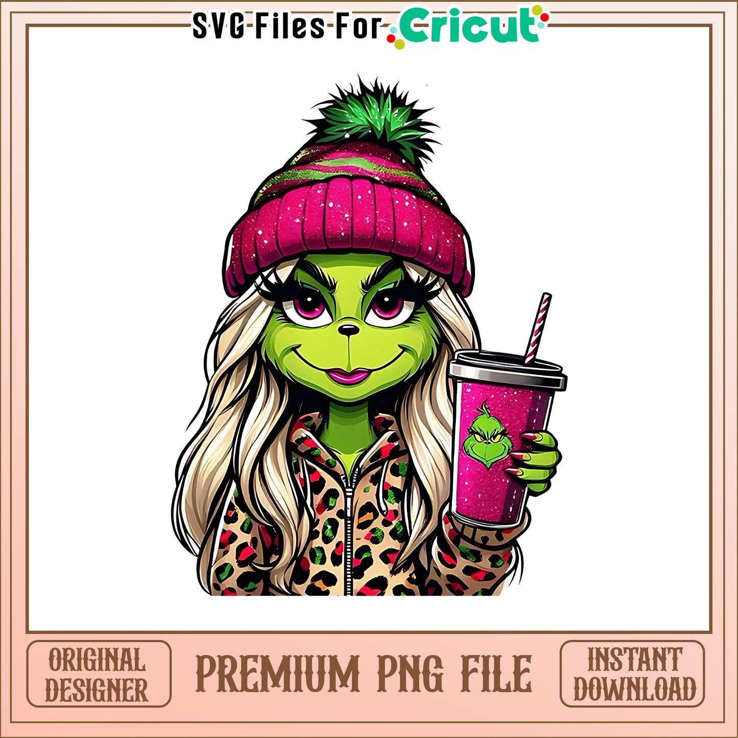 Glitter girl grinch cute coffee​​ png, the grinch christmas decorations​ png