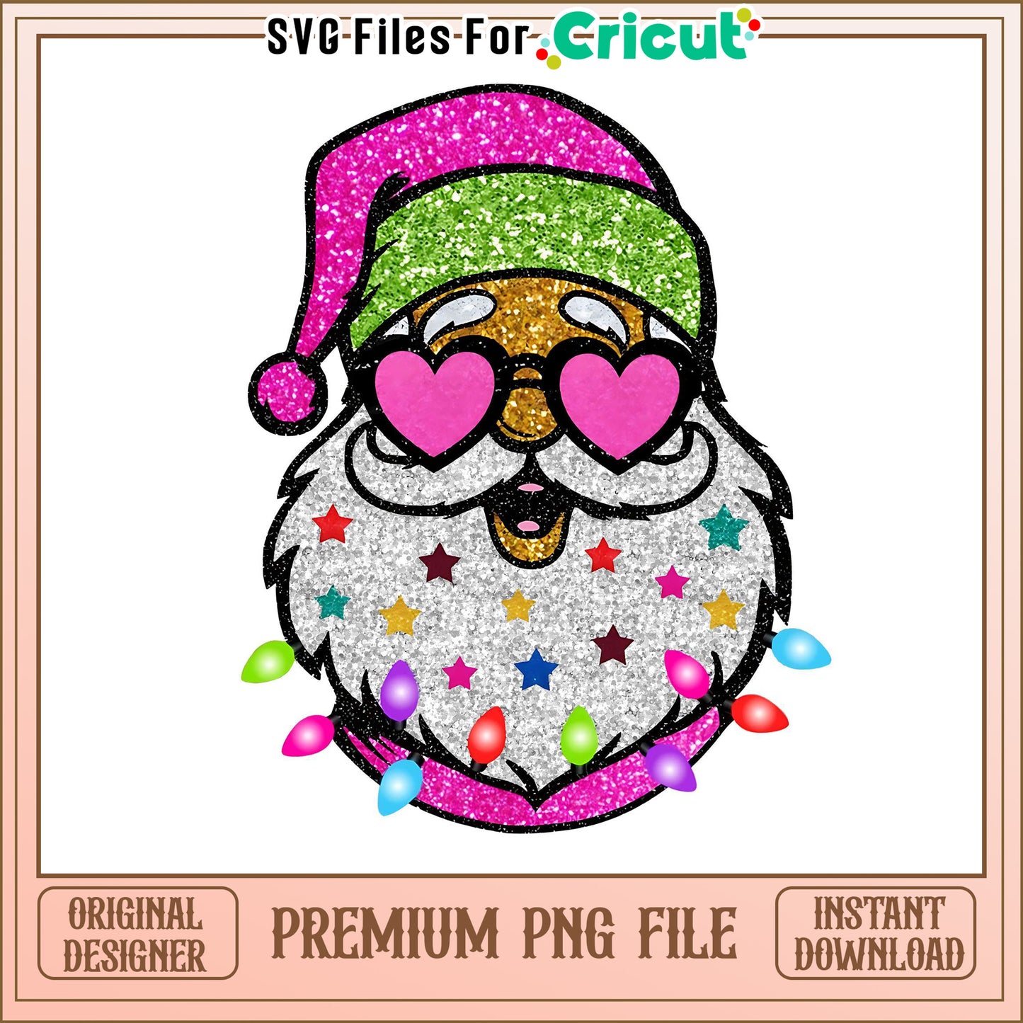 Glittery Santa PNG Design for Cricut, Perfect for Holiday Crafts