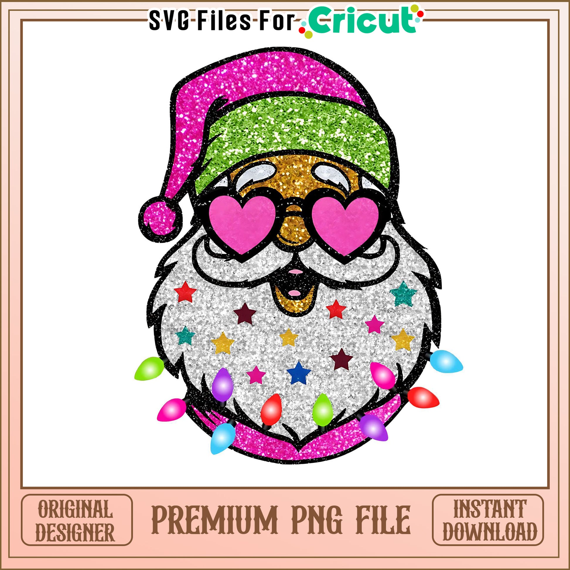 Glittery Santa PNG Design for Cricut, Perfect for Holiday Crafts