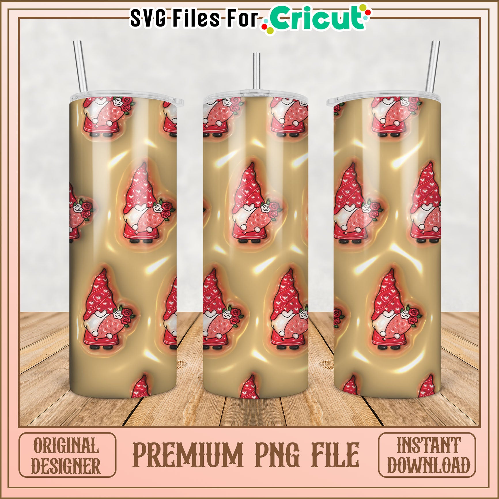 Gnome Tumbler PNG Design for Cricut Instant Download Files