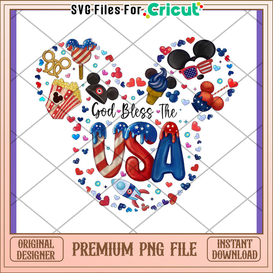 God Bless The USA Heart PNG Design for Celebration