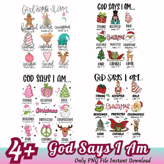 God Says I Am PNG, Merry Christmas png bundle