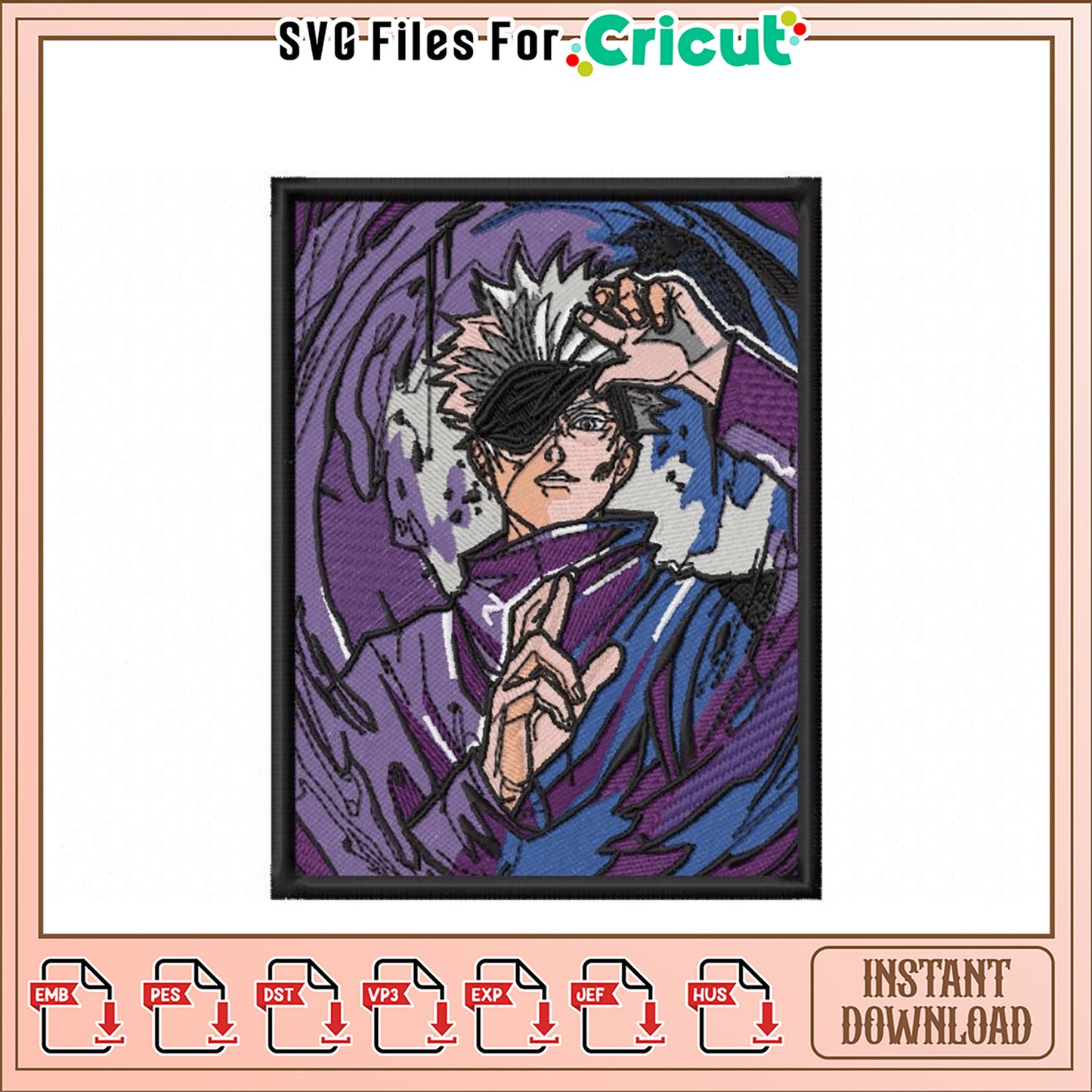 Gojo Satoru Embroidery Design Instant Download