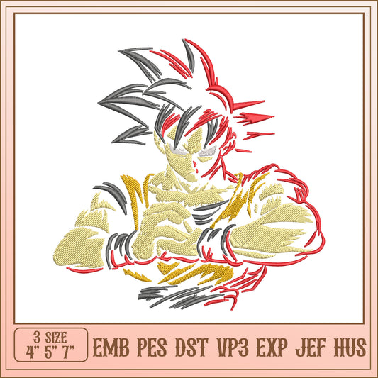 Goku Embroidery Design 4x7 inch