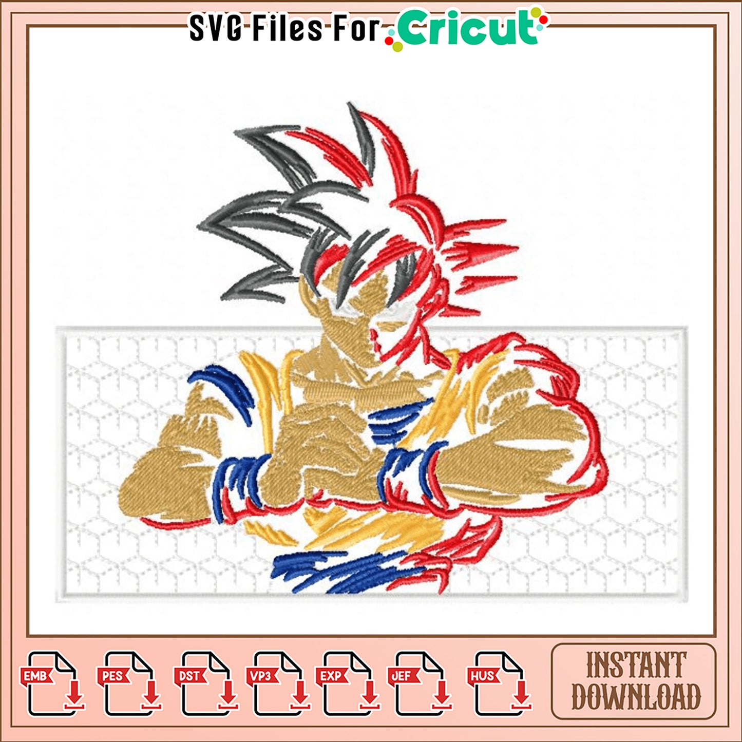 Goku Embroidery Design for Instant Download Project