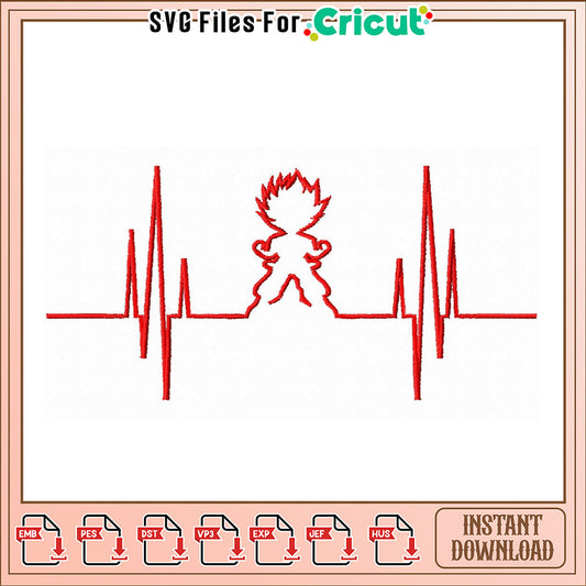 Goku Heartbeat Embroidery Design Instant Download