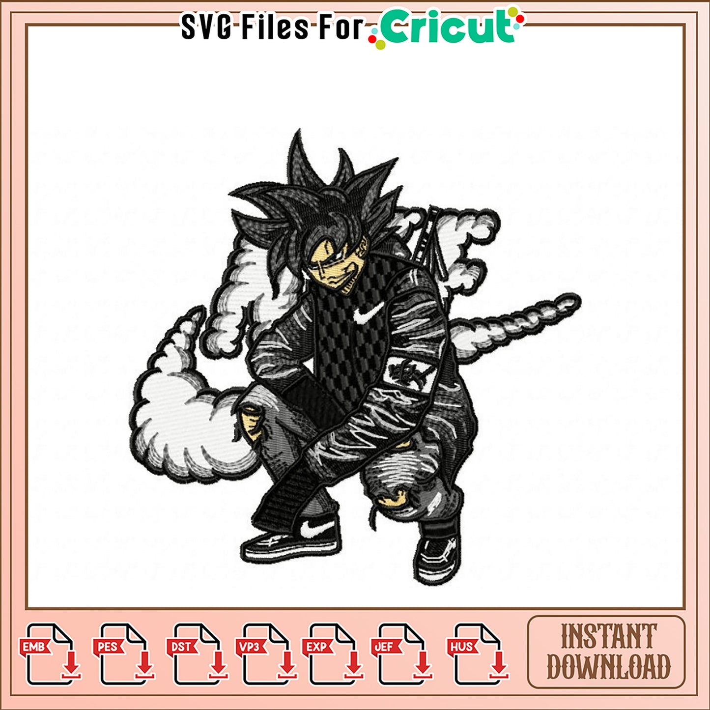 Goku Streetwear Embroidery Design Instant Download