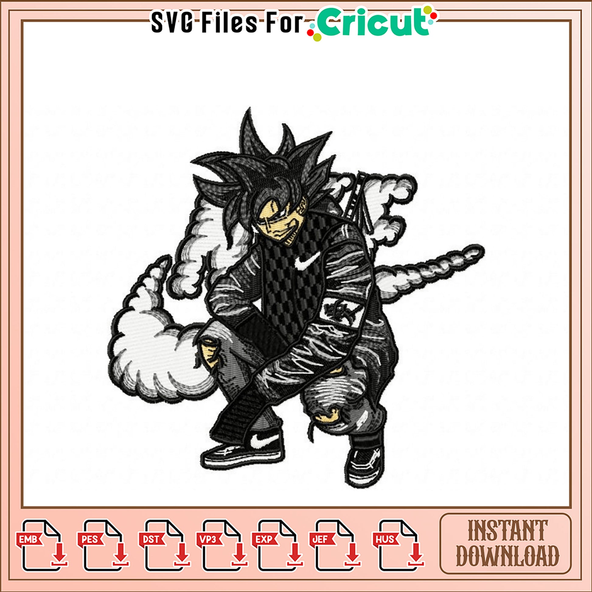Goku Streetwear Embroidery Design Instant Download
