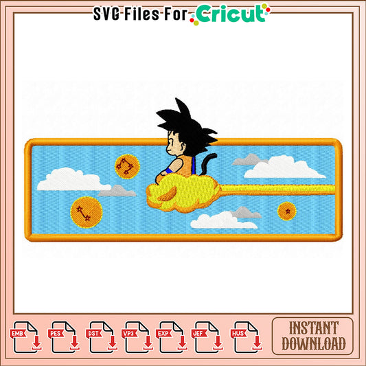 Goku on Cloud Embroidery Design Instant Download